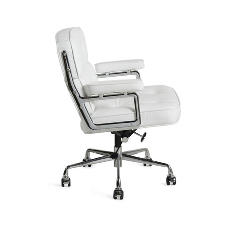 Eames Office Work Chair White Genuine Leather Replica - Glicks Furniture