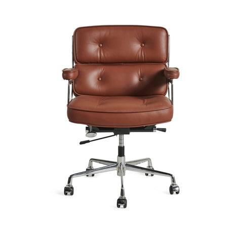 Eames Office Work Chair Brown Genuine Leather Replica - Glicks Furniture