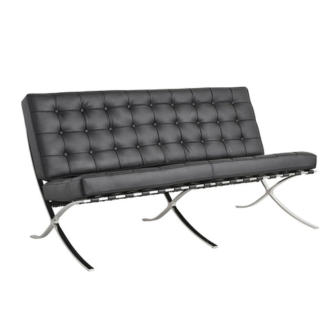 Barcelona 2 Seater Couch Black Leather Replica