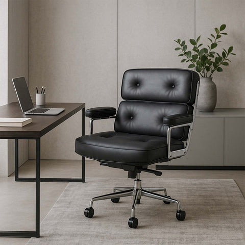 Eames Office Work Chair Black Genuine Leather Replica