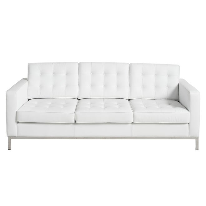 Florence Knoll Leather 3 Seater White Sofa Replica
