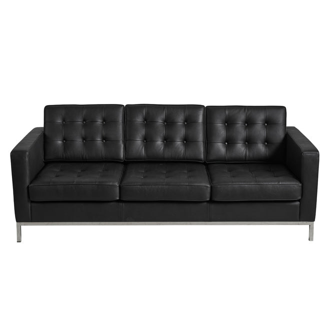 Florence Knoll Leather 3 Seater Sofa Replica Black