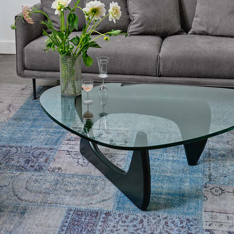 Isamu Noguchi Replica Glass Top Coffee Table Black Ash - Glicks Furniture
