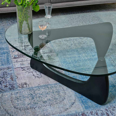 Isamu Noguchi Replica Glass Top Coffee Table Black Ash - Glicks Furniture