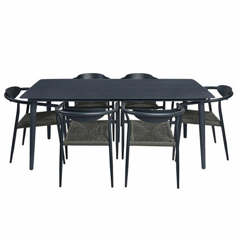 Sicily Outdoor 7pc Rectangle Dining Set – Charcoal