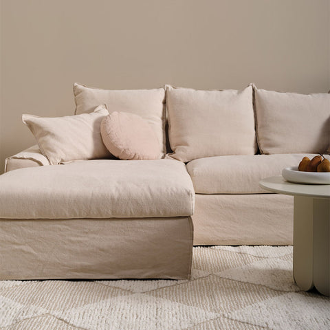 Tuscany Chaise Ivory Fabric Sofa - Glicks Furniture