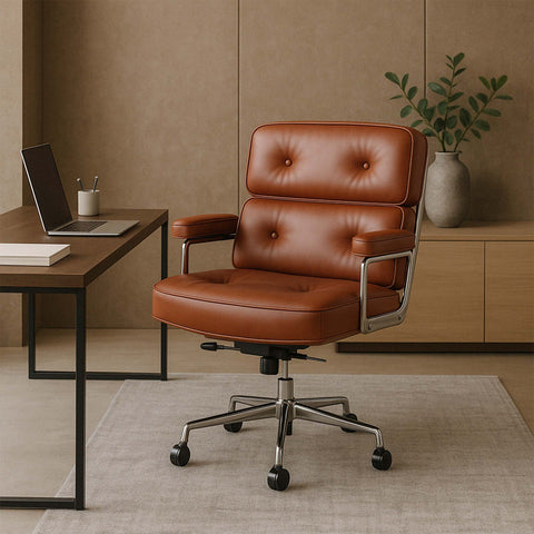 Eames Office Work Chair Brown Genuine Leather Replica