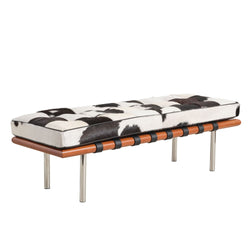 Barcelona Cowhide Leather Half Bench Replica Black and White