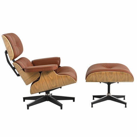 Eames Chair & Stool Brown Leather Natural Plywood Replica