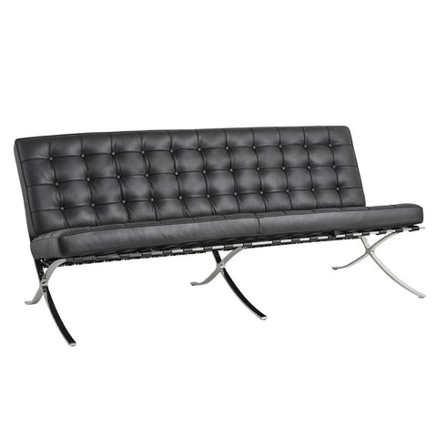 Barcelona 3 Seater Couch Black Leather Replica