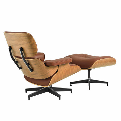 Eames Chair & Stool Brown Leather Natural Plywood Replica