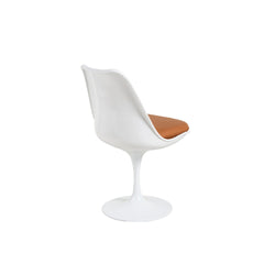Tulip Armless Chair Tan Genuine Leather Seat Eero Saarinen Replica