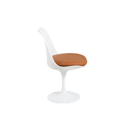 Tulip Armless Chair Tan Genuine Leather Seat Eero Saarinen Replica
