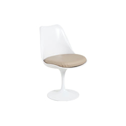 Tulip Armless Chair Beige Genuine Leather Seat Eero Saarinen Replica