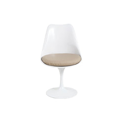 Tulip Armless Chair Beige Genuine Leather Seat Eero Saarinen Replica