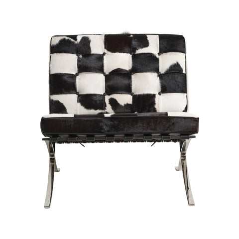 Barcelona Leather Chair Replica - Black and White Cowhide - Glicks Furniture