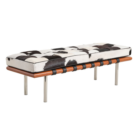 Barcelona Cowhide Leather Half Bench Replica – Black & White - Glicks Furniture