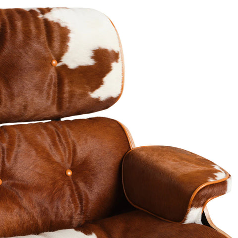 Eames Cowhide Chair & Stool Brown & White Replica - Glicks Furniture