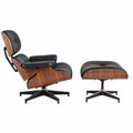 Eames Chair & Stool Black Leather Walnut Plywood Premium Replica