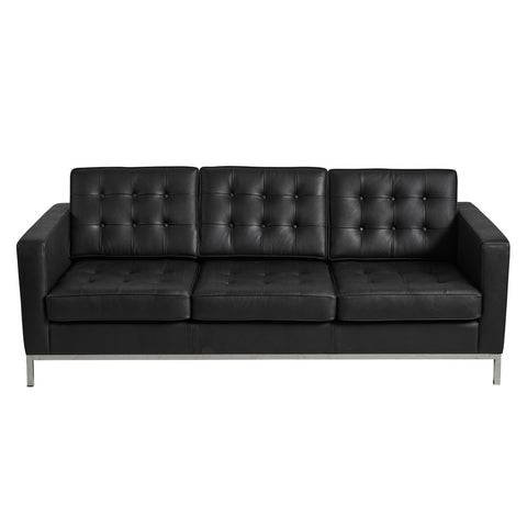 Florence Knoll Leather 3 Seater Sofa Replica Black