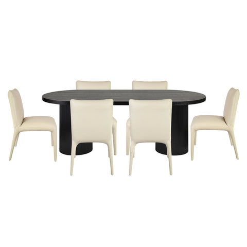Noir Dining Table & Iconic Leather Dining Chairs – 7 Piece Dining Set - Glicks Furniture