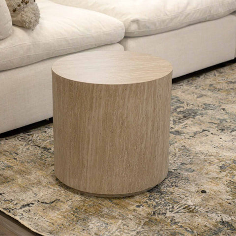 Roberto Round Side Table Travertine-Look