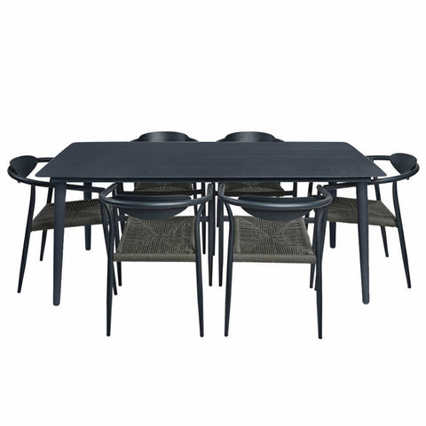 Sicily Outdoor 7pc Rectangle Dining Set – Charcoal