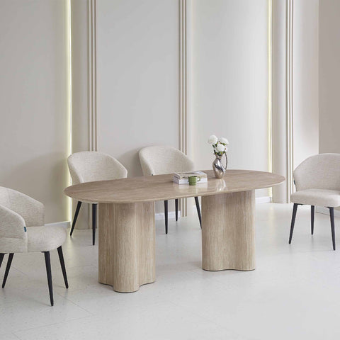 Bronte Oval Dining Table Travertine-Look 200cm