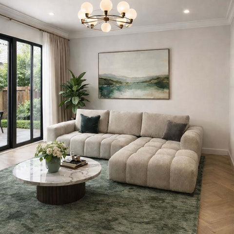 Como Fabric Chaise Lounge Beige