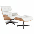 Eames Chair & Stool White Leather Natural Plywood Premium Replica - Glicks Furniture