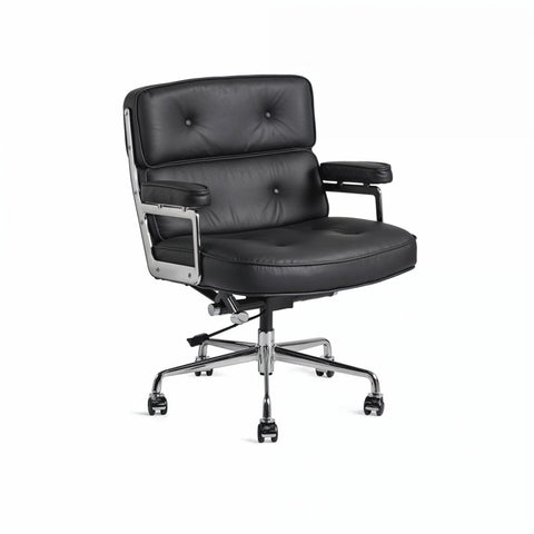 Eames Office Work Chair Black Genuine Leather Replica - Glicks Furniture