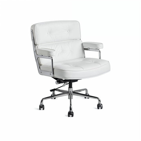 Eames Office Work Chair White Genuine Leather Replica - Glicks Furniture