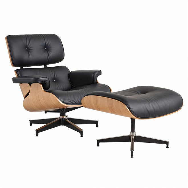 Eames Chair & Stool Black Natural Plywood Premium Replica