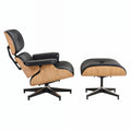 Eames Chair & Stool Black Leather Natural Plywood Replica - Glicks Furniture