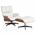 Eames Chair & Stool White Leather Walnut Plywood Replica - Glicks Furniture