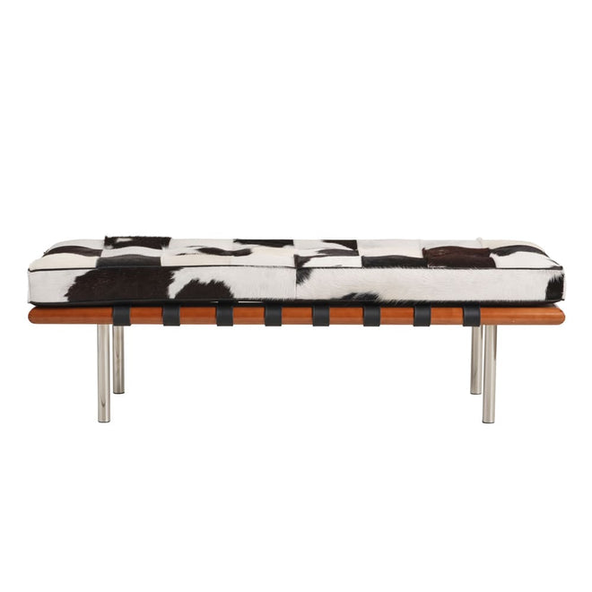 Barcelona Cowhide Leather Half Bench Replica Black and White