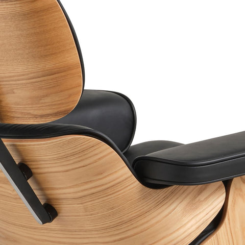 Eames Chair & Stool Black Leather Natural Plywood Replica - Glicks Furniture