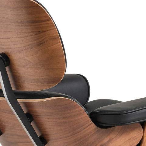 Eames Chair & Stool Black Leather Walnut Plywood Premium Replica - Glicks Furniture