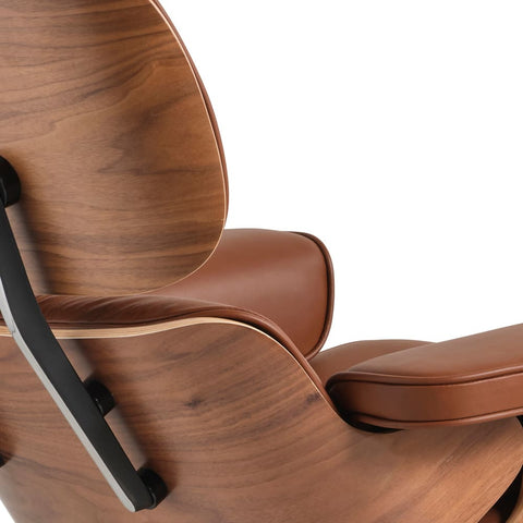 Eames Chair & Stool Tan Leather Walnut Plywood Replica - Glicks Furniture