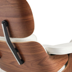 Eames Chair & Stool White Leather Walnut Plywood Premium Replica
