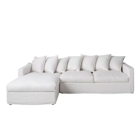 Hampton Chaise White Linen Fabric Sofa