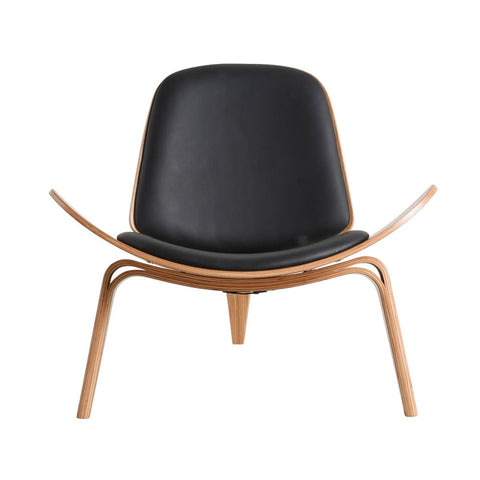 Hans Wegner Ch07 Shell Chair Black Leather Light Wood Replica - Glicks Furniture