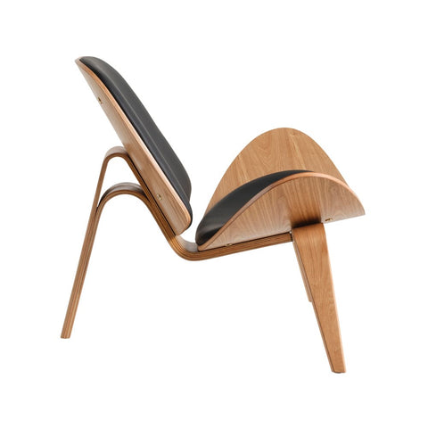 Hans Wegner Ch07 Shell Chair Black Leather Light Wood Replica - Glicks Furniture