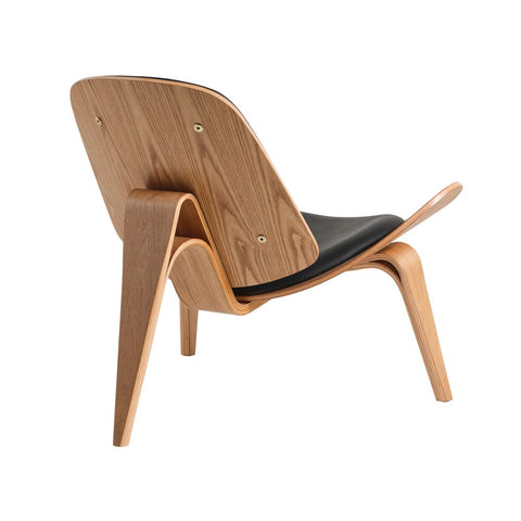 Hans Wegner Ch07 Shell Chair Black Leather Light Wood Replica - Glicks Furniture