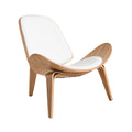 Hans Wegner Ch07 Shell Chair White Leather Light Wood Replica - Glicks Furniture