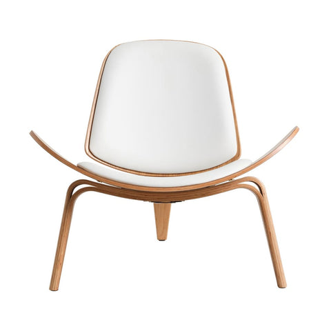 Hans Wegner Ch07 Shell Chair White Leather Light Wood Replica - Glicks Furniture