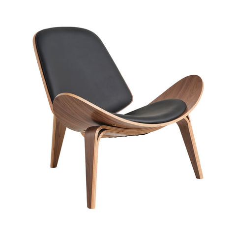 Hans Wegner Ch07 Shell Chair Black Leather Walnut Wood Replica - Glicks Furniture