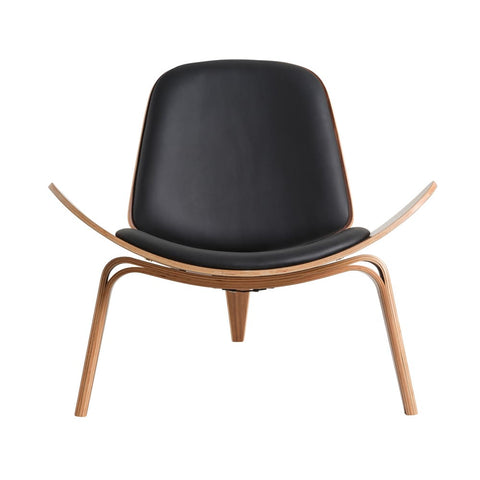 Hans Wegner Ch07 Shell Chair Black Leather Walnut Wood Replica - Glicks Furniture