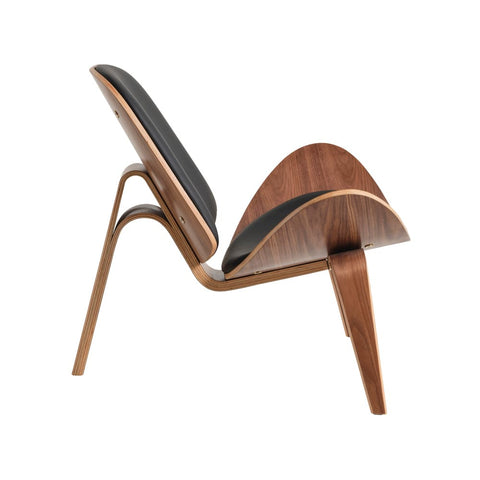 Hans Wegner Ch07 Shell Chair Black Leather Walnut Wood Replica - Glicks Furniture