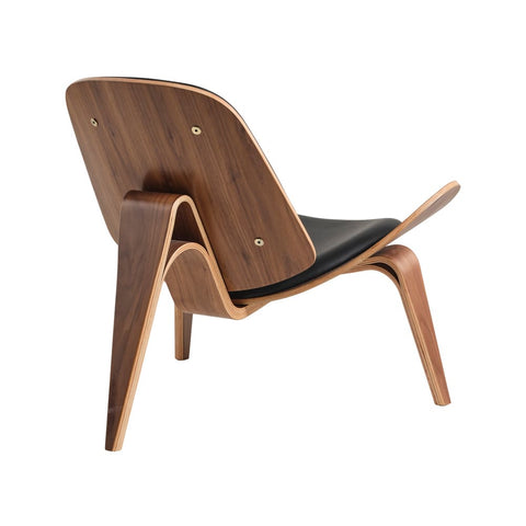 Hans Wegner Ch07 Shell Chair Black Leather Walnut Wood Replica - Glicks Furniture